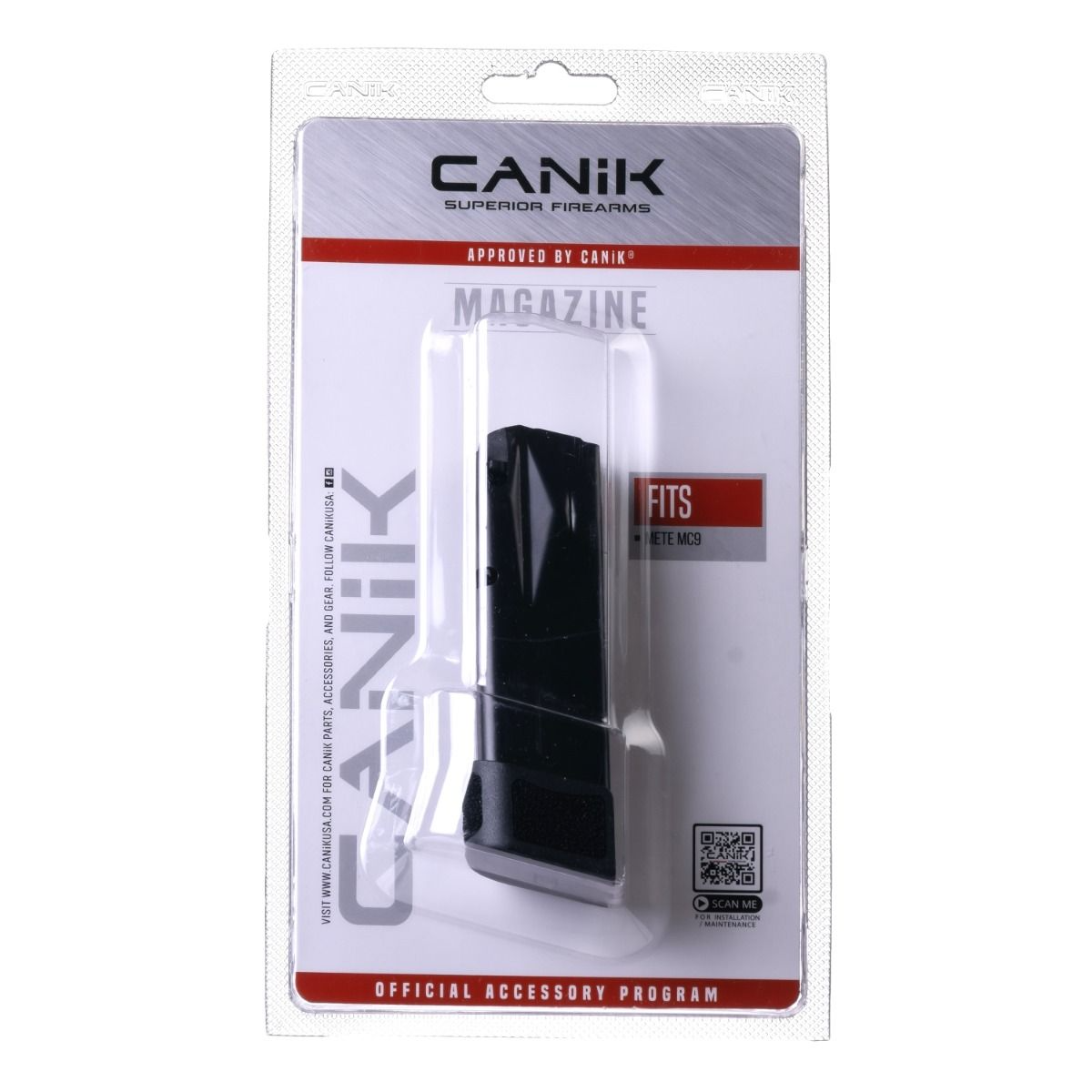 Canik METE MC9 15rd magazine with grip extension packaging, compatible with METE MC9 and TP9 Elite SC firearms.